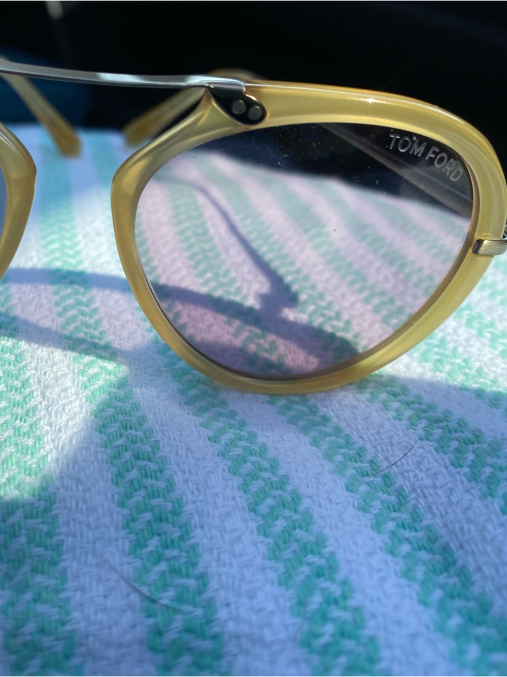 Tom Ford Yellow Round Metal-Temple Sunglasses